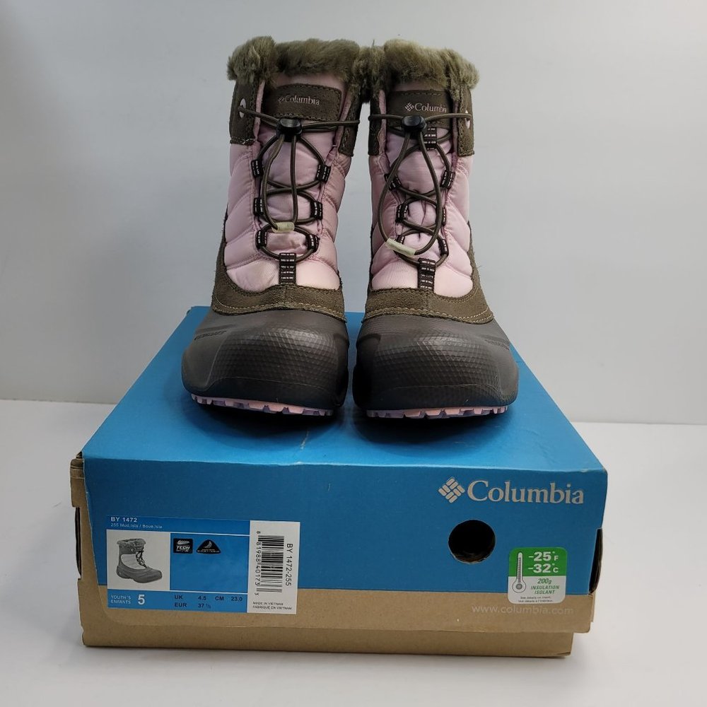 Columbia Rope Tow Kids Winter Faux Fur Boots Pink Brown BY1412-255 US Size 5Y - Picture 3 of 11